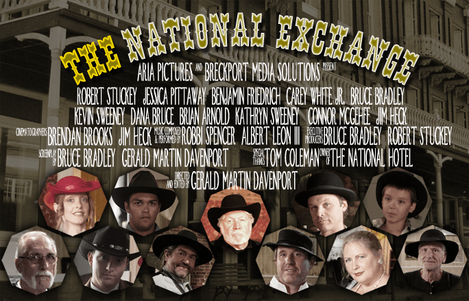 The National Exchange (2014) movie title with film credits and actor's faces.
